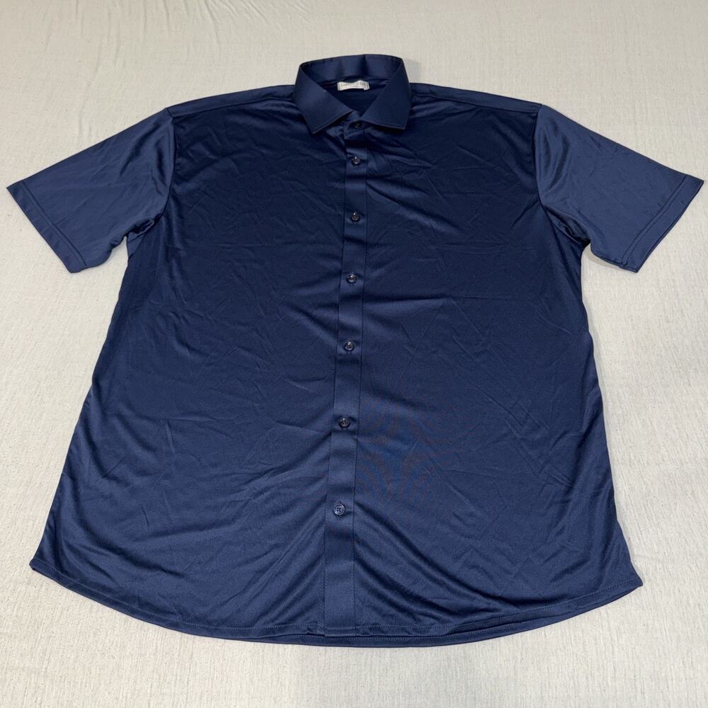 Collars and Co Golf Short Sleeve Solid Navy Blue Button Up X-Large Preppy NWOT